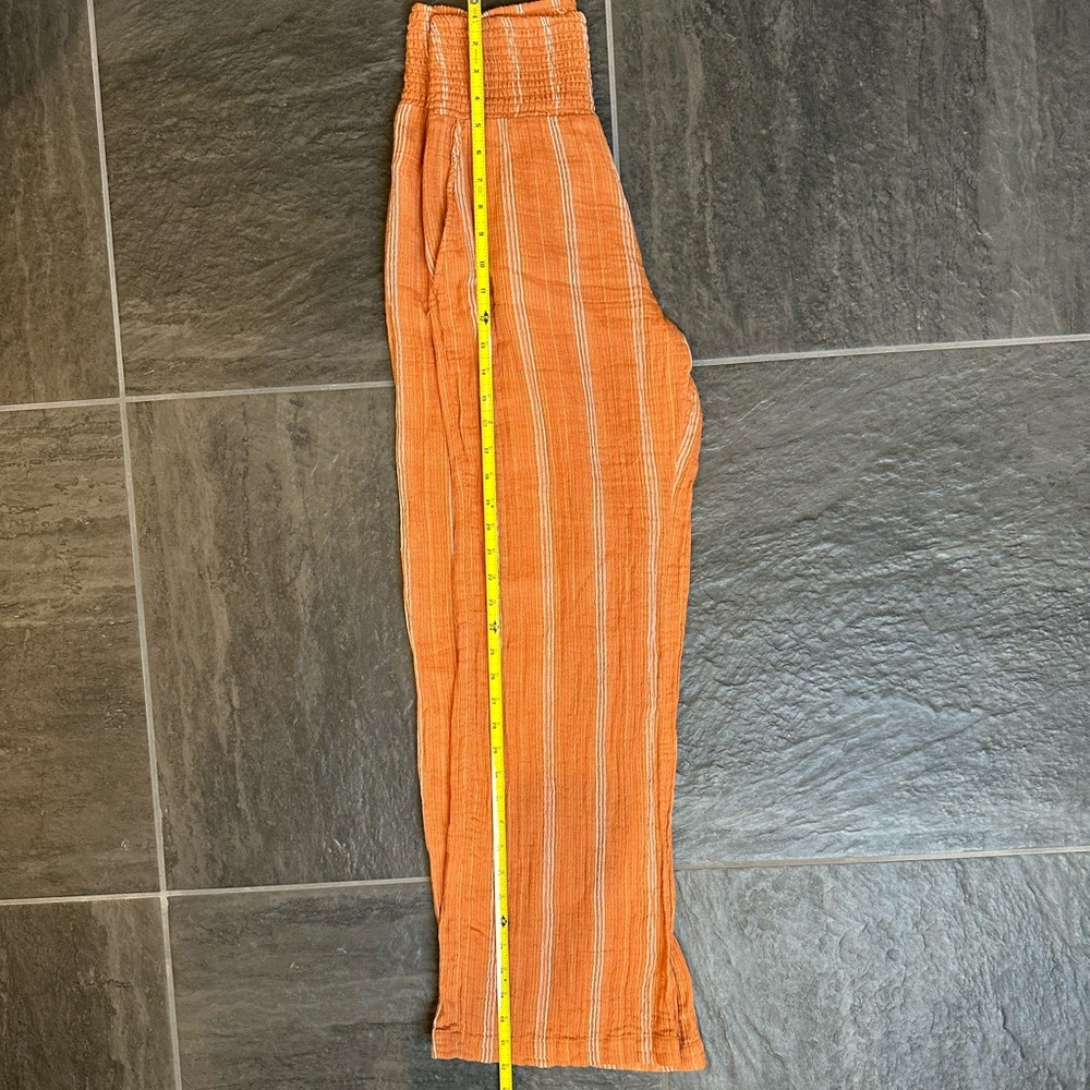 Billabong New Waves Smocked High-Waist Copper Color Striped Pants Soft & Flowing - Picture 9 of 12